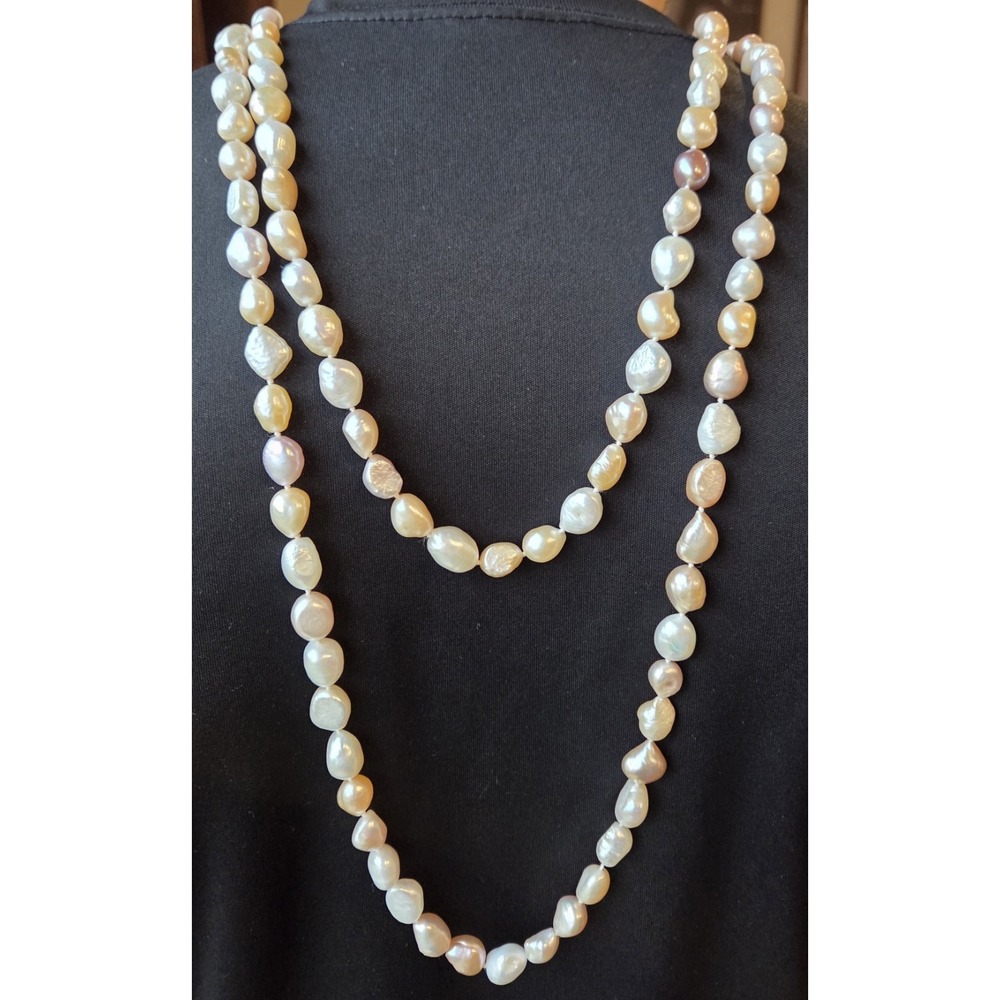 62" Single Strand  Multicolored Natural Shades FRESHWATER PEARLS Baroque Shaped